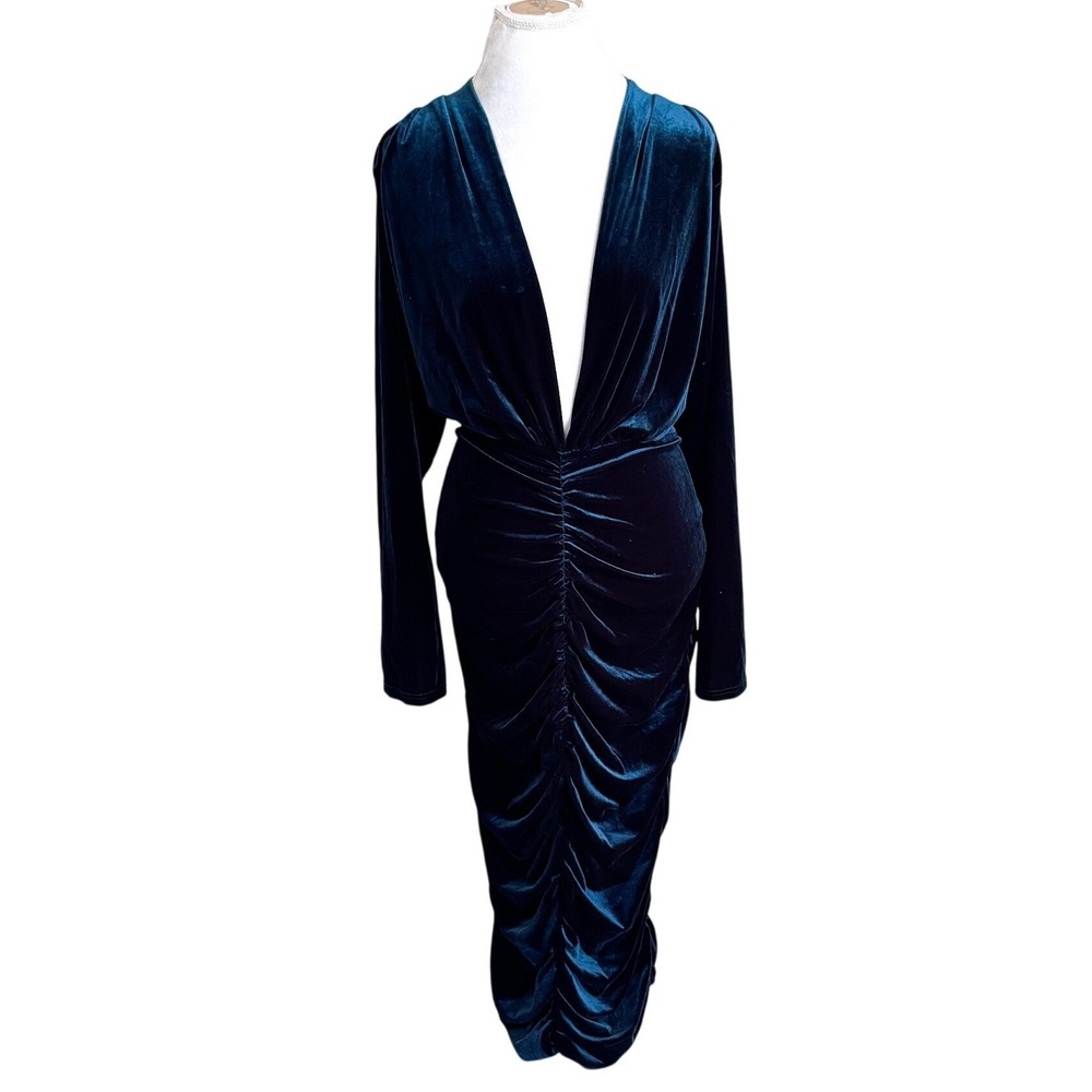 Velvet Deep V Ruched Midi Dress 4XL Green Cocktail Party Holiday Whimsigoth Glam